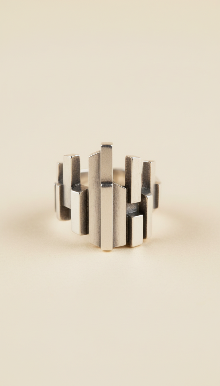 Anello architettonico in argento sterling