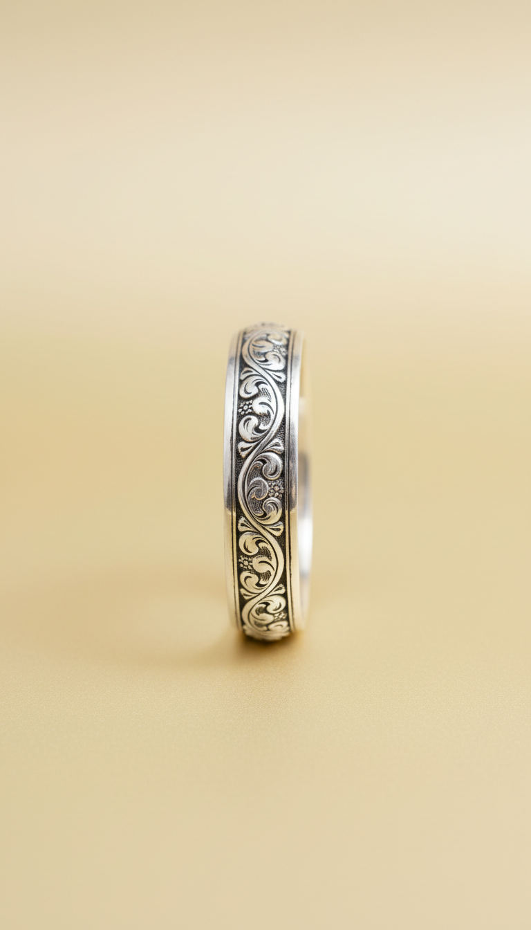 Bracciale inciso a mano in argento sterling